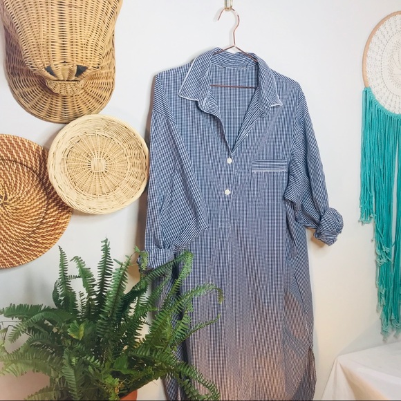 vtg vsco gingham Navy cotton shirt dress - Picture 2 of 6